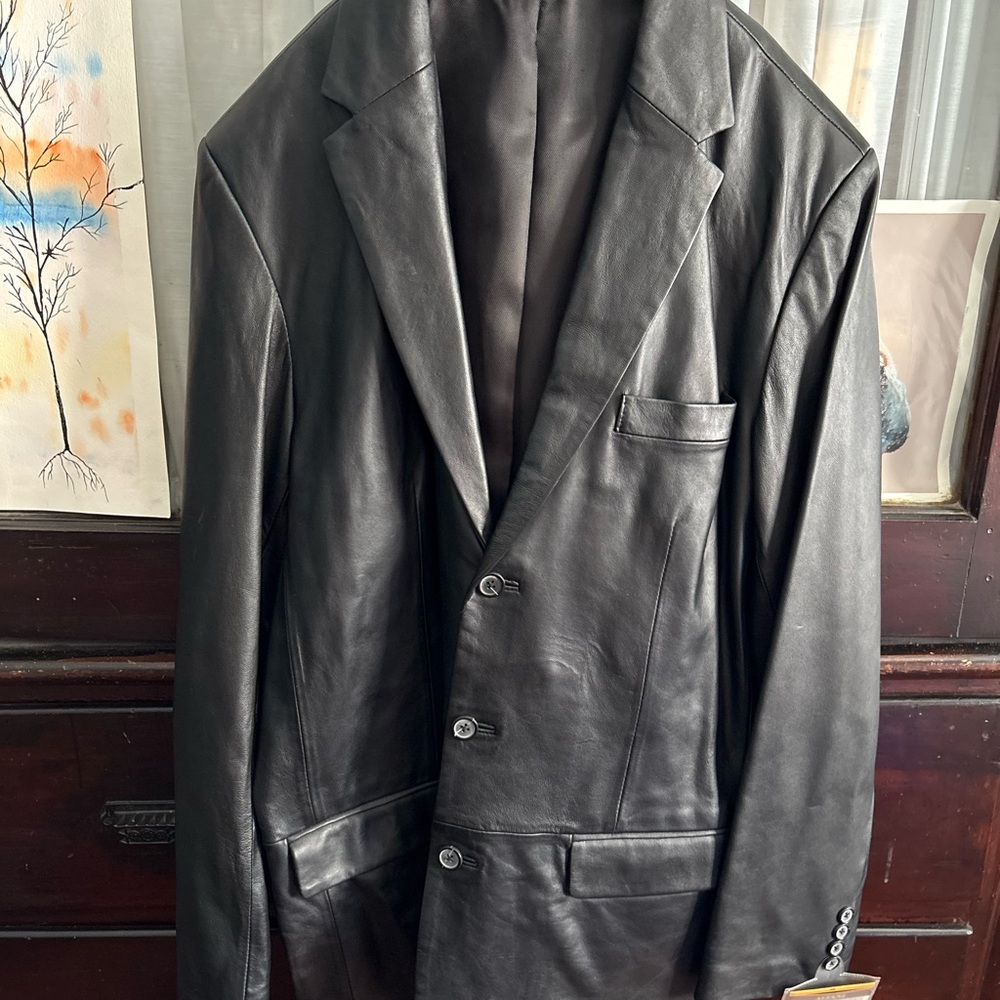 Alfani Black Leather Jacket with Button Detail Size 44L